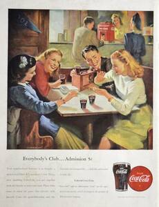 稀少！1947年コカコーラ広告/Coke/ソフトドリンク/アート/イラスト/みんなのクラブで/G