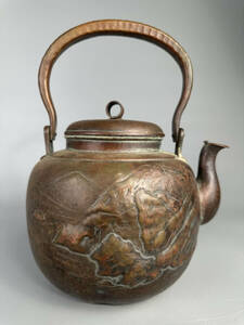 日本美術　銅製　煎茶道具　清文堂　湯沸　薬缶　茶器　水注　銅瓶　