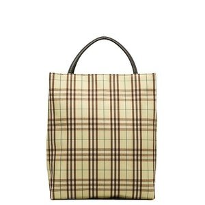 バーバリー チェック トートバッグ イエロー ブラウン キャンバス レザー レディース BURBERRY 【中古】