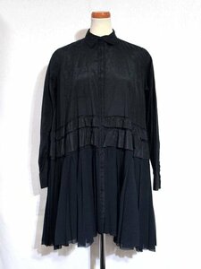 ◆美品◆REKISAMI レキサミ*ギャザー/プリーツ切り替え*シルクブレンド*ロング*シャツ*サイズ36*チュニック*ブラック/ネイビー系