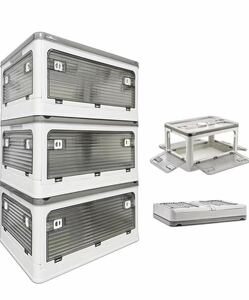 Lサイズ 3個セット 収納ボックス 簡単組み立て 積み重ね 軽く移動 収納ケース 小物入れ 色:白