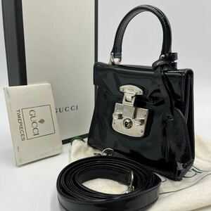 1円《稀少》GUCCI グッチ レディロック ミニミニ 2way ハンドバッグ ショルダー レザー 本革 エナメル 黒 ブラック レディース