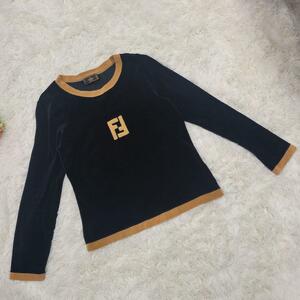 FENDI　フェンディ　46　スエード　ロゴ ロンT　トレーナー　ロングtシャツ
