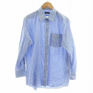 バーバリーズ Burberrys ワイシャツ ステンカラー 長袖 ロゴ ストライプ ネーム刺繍 青 ブルー 白 ホワイト ■GY17 /MQ メンズ