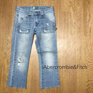 【Abercrombie&Fitch】アバクロンビー＆フィッチ / レディース 0 デニムパンツ クロップド丈 カットオフジーンズ ダメージ加工 古着 USED