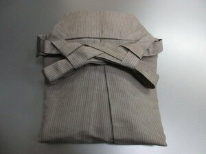 1円 良品 正絹 馬乗り袴 男性用 茶色 縞 アンティーク 和装 式典 紐下94cm 高級【夢職】★★★