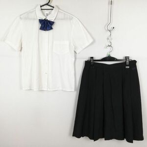 1円 ブラウス スカート リボン 上下3点セット M 夏物 女子 学生服 中学 高校 白 制服 中古 ランク:C EY4748