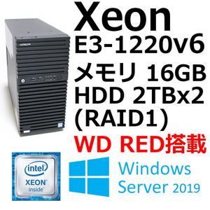 ★使用時間短！Xeon E3-1220v6 メモリ16GB HDD2TBx2 Server2019 WD RED搭載