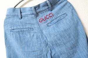 美品 グッチ デニム 綿パン 刺繍ロゴ GUCCI パンツ レディース ワイドパンツ ジーンズ 22