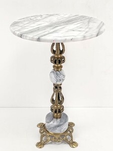 12 大理石 アンティーク 調 真鍮 丸 小型 サイド テーブル◆フラワー ベース 花瓶 飾り 置 台 机 棚 インテリア クラシック レトロ 西洋