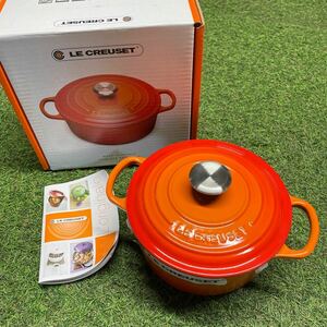 GX502 LE CREUSET ル・クルーゼ 両手鍋21060-18cm ココット・ロンド ホーロー鍋 料理 調理器具 オレンジ 箱汚れ有り 未使用 保管品 鍋