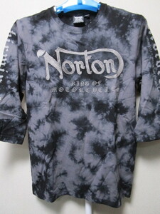 新品！Norton ７分袖丈Ｔシャツ・Ｍ・タイダイ染め（ノートンモーターサイクル七分袖Ｔシャツ旧車英国バイクメーカーオートバイウエア）