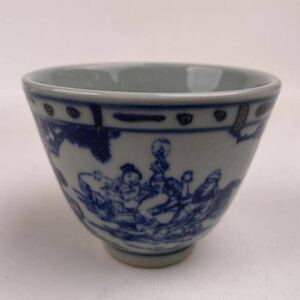 清代 青花杯 中国 古美術 茶道具 煎茶茶碗 茶盃 染付 青花 骨董 古美術 古玩 時代美品