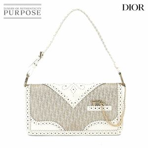 クリスチャン ディオール Christian Dior トロッター ハンド バッグ キャンバス レザー ゴールド ホワイト Hand Bag 90211195
