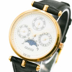 1円 箱付 GUCCI グッチ ムーンフェイズ トリプルカレンダー 2040 シェリーライン ヴィンテージ QZ 白文字盤 GP メンズ腕時計 276320240416