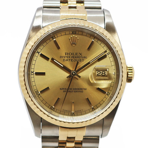 【天白】ROLEX ロレックス デイトジャスト 16233 X番 シャンパン SS YG コンビ メンズ 腕時計 自動巻き 保証書付き 男