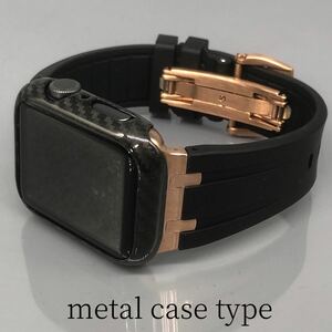 メタル カーボン　ブラックrg★アップルウォッチバンド Carbon カバー　ラバーベルト　Apple Watch ケース　45mm 49mm ultra ウルトラ