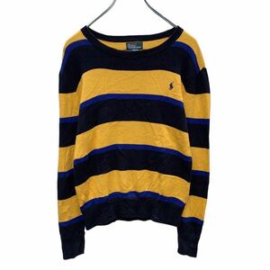 Polo Ralph Lauren コットン ニット セーター ユースサイズ M 150～ イエロー ネイビー ブルー ボーダー 古着卸 アメリカ仕入れ a411-5390