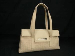 1円 ■極美品■ BVLGARI ブルガリ ロゴマニア キャンバス×レザー ハンドバッグ トート ショルダー 肩掛け レディース クリーム系 FA5944