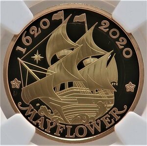 【0062】メイフラワー号出航400周年記念 　2ポンド1/2オンス　2色プルーフ金貨　最高鑑定