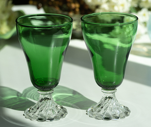 美品！ ファイヤーキング フォレストグリーン バブル ゴブレット シャンパングラス 2個セット 酒 アンティーク ビンテージ
