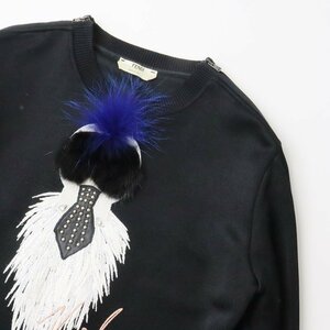 ジャパン流通品 2016年 フェンディ FENDI カーリト KARLITO ファー 装飾付 クルーネックスウェット 36/ブラック 黒【2400013616904】