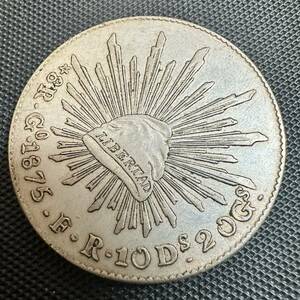 古錢　メキシコ　1875年　大型コイン　AC10 大型銀貨 貿易銀 重さ26.5g