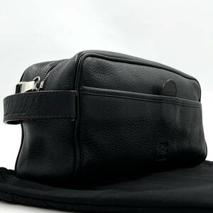 1円【美品・定価12万】入手困難品 ロエベ LOEWE セカンドバッグ クラッチ ハンド 手持ち鞄 メンズ ビジネス ロゴ レザー 本革 ブラック