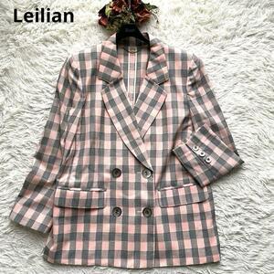 Leilian レリアン　テーラードジャケット　大きいサイズ　チェック　ピンク