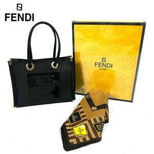 【新品同様】FENDI フェンディ ミニバッグ ポーチ 手提げ スカーフ セット FF柄 ブラック ゴールド金具箱付き