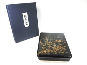 昭和ビンテージ 輪島塗 花紋蒔絵螺鈿文箱 書道具箱 本木漆芸 共箱付 1970年代 TTK507