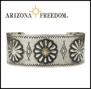 ARIZONA FREEDOM アリゾナフリーダム K18 太陽神 シルバー コンチョ スタンプワーク 26mm ワイド バングル ブレスレット イーグル フェザー