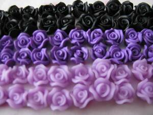 【激安卸】8mm樹脂薔薇☆紫黒3色120個