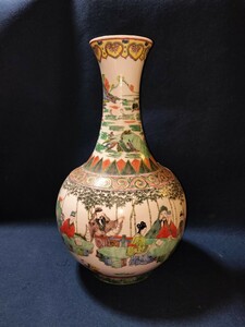 粉彩 花瓶 竹林七賢 高さ45cm 横幅25cm 中国 陶磁器 置物 唐物 色絵 花器 花入 古玩 壺 美術 