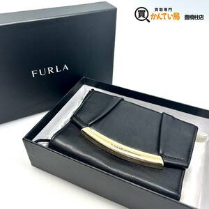 FURLA フルラ レザー ロゴプレート 3つ折り 黒 ブラック 財布