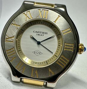 1円〜 Y 希少 Cartier カルティエ マスト21 アラームクロック 置時計 ローマベゼル クォーツ アンティーク ジャンク 時計 62256293