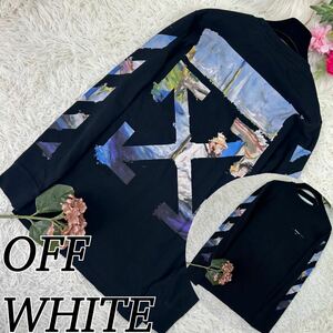 OFFWHITE オフホワイト メンズ Mサイズ Tシャツ 長袖 クロスアロー ロゴプリント 黒 ブラック 人気モデル 送料無料 おしゃれ