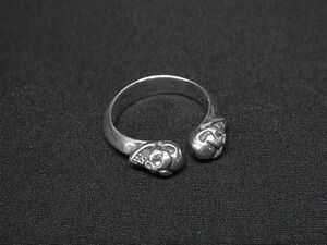 1円 ■極美品■ CHROME HEARTS クロムハーツ ビルウォールレザー ダブルスカル SV925 リング 指輪 アクセサリー 約7号 シルバー系 AS9729