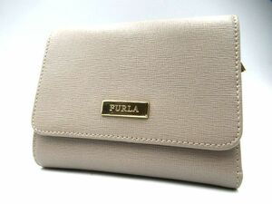 ♪FURLA フルラ 三つ折り財布 ミニ財布 コンパクト レザー グレー ベージュ ゴールド金具 中古美品♪