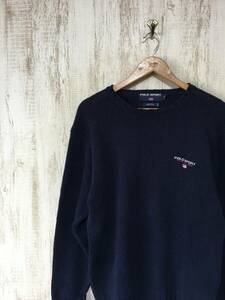 380☆【90s アメカジ コットンニットセーター】POLO SPORT RALPH LAUREN ラルフローレン ポロスポーツ 紺 M