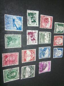 旧ドイツ、1935/36 発行 ＃456/472 ：小型記念切手 15種類、使用済み、状態良好