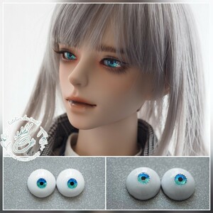 【B品】16mm/6mm 小虹彩 ブルー×エメラルドジェムタイプ 七宝グラスアイ