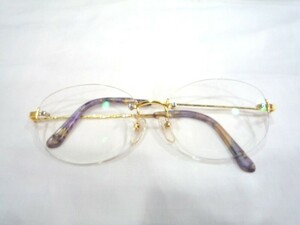 1000円スタート 眼鏡 PARIS MIKI AU-1280 K18 SUPER SMOOTH 135 □16 K18 フレーム無 度入り眼鏡 総重量約24.5g めがね 3 AA1003