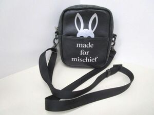 4315RNZ◎Psycho Bunny サイコバニー ポケットバニー ミニショルダーバッグ ブラック MADE FOR MISCHIEF byROBERT GODLEY◎中古