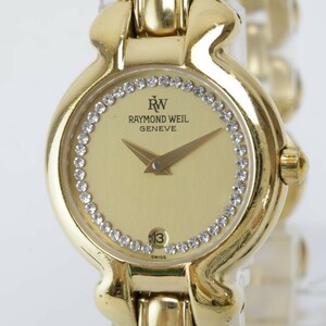 2405-546 レイモンドウィル クオーツ 腕時計 RAYMOND WEIL 下日付 金色 ビジュー文字盤 純正ブレス