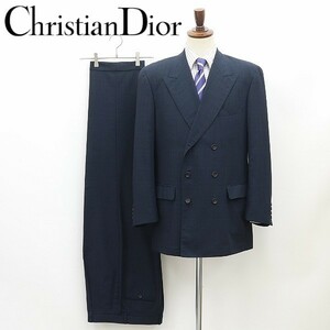 ◆Christian Dior クリスチャン ディオール チェック柄 ダブル セットアップ スーツ 紺 ネイビー 76