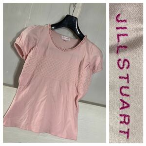 JILL STUART ジルスチェアート　サンエーインターナショナル　ピンク×白　ダイヤ編みボーダー　半袖カットソー　Tシャツ　M
