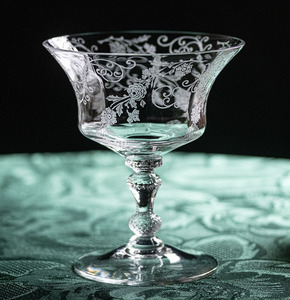 1933年～ ケンブリッジグラス イレーヌ フラワー エッチング クリスタル シャーベット シャンパングラス 酒 アンティーク バーグラス