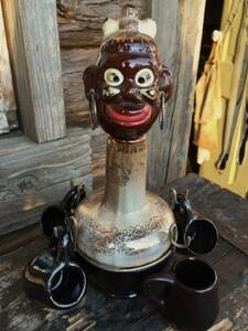 即決 50s 60s ビンテージ アフリカン 民族 デカンタ ボトル ショットグラス 陶器 セラミック ジャパンメイド