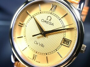 綺麗 OMEGA オメガ デビル 18金/SS ギョーシェ ラージ Cal.1532 シャンパンゴールド メンズ 鑑定済